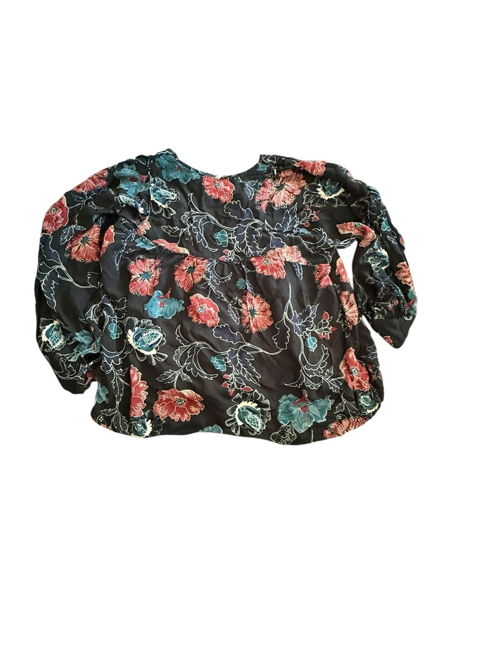 ASTR The Label Black Floral Puff Sleeve Peasant Blouse Medium Cottagecore - Picture 3 of 6